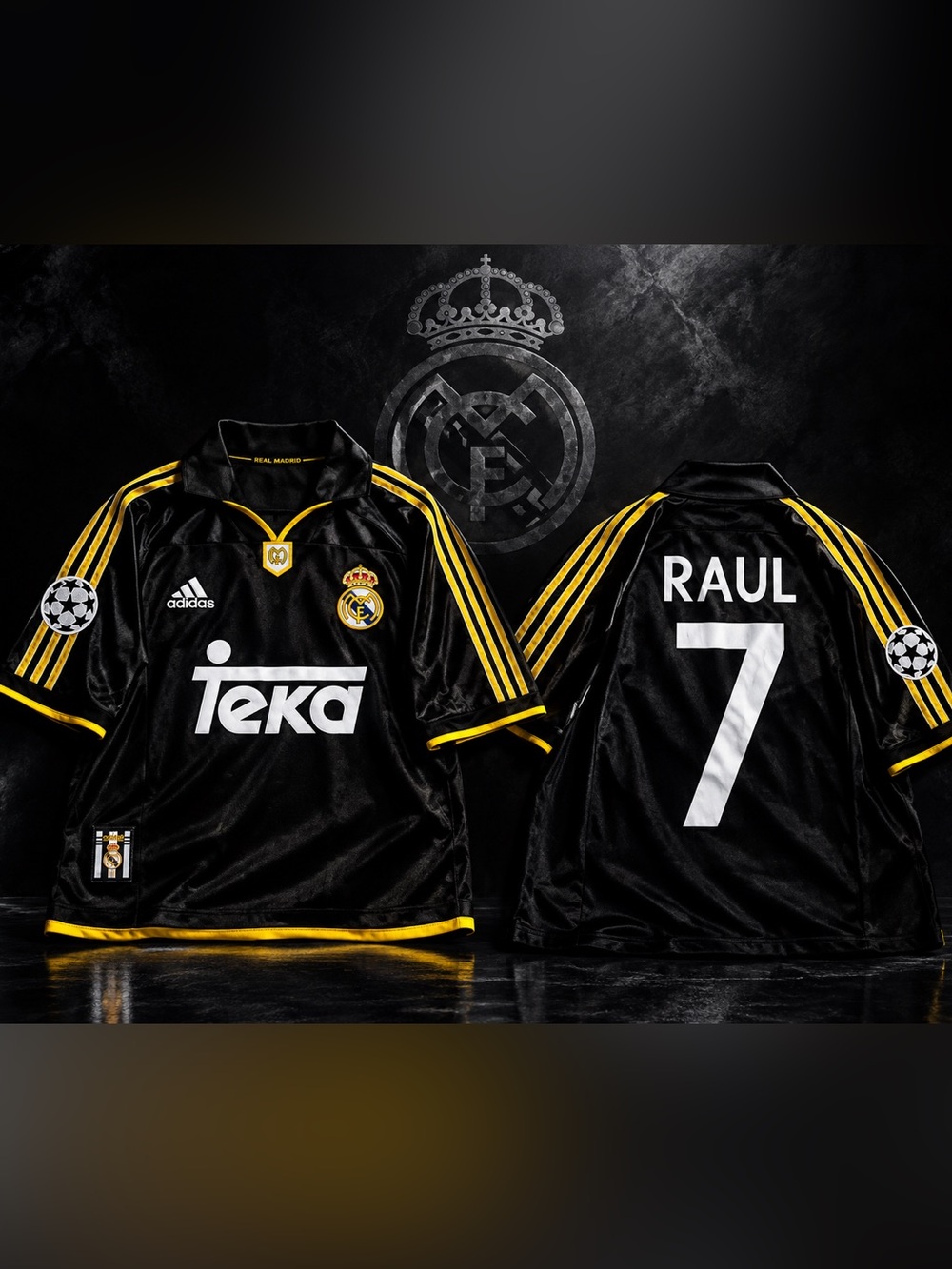 adidas Black and Yellow Real Madrid Jersey - Raul 7